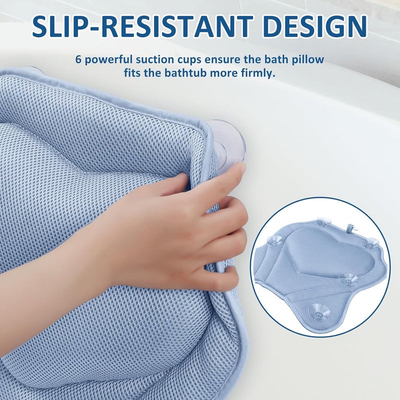LuxStep Bath Pillow-Bathtub Pillow with Air Mesh Fabric & 6 Non-Slip Suction Cups, Bath Pillows for Tub Head, Neck and Back Support, Bath Accessories Spa Gifts, 17 * 17in, Blue - Image 4